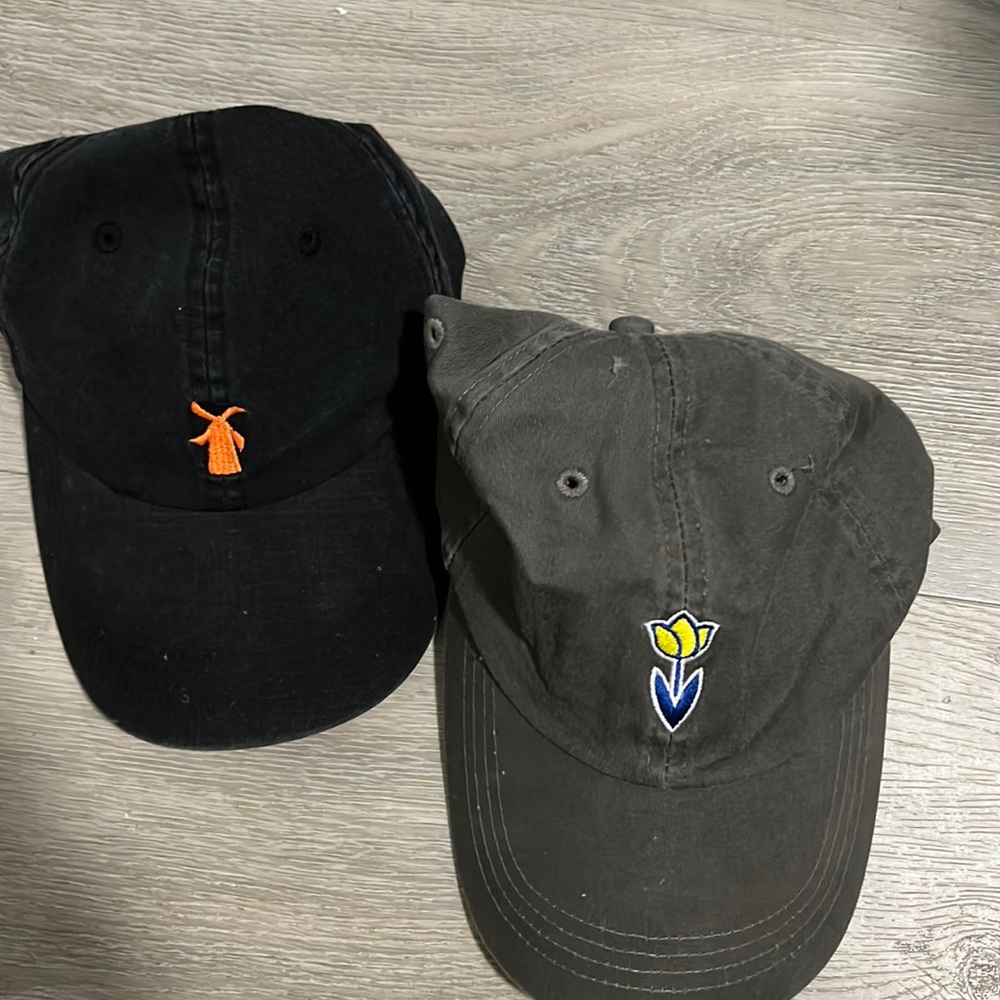 Two Dutch bros Dad hats